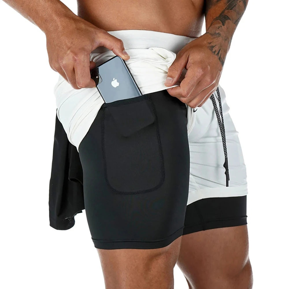Pantalones cortos para correr 2 en 1 para hombre, pantalones cortos deportivos de dos pisos, ropa deportiva para gimnasio, pantalones cortos para entrenamiento y trotar, ropa para hombre