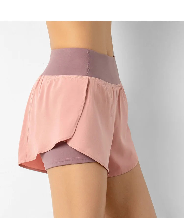 Pantalones cortos deportivos de doble cubierta para mujer, ropa deportiva para correr, Yoga, gimnasio, entrenamiento, trotar, Verano