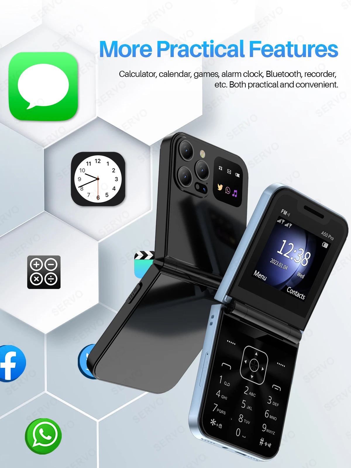 SERVO A50 PRO Flip teléfono móvil 2G GSM 2,4 "pantalla grabadora de llamadas automática marcación rápida 2 SIM televisores plegables oficial auténtico