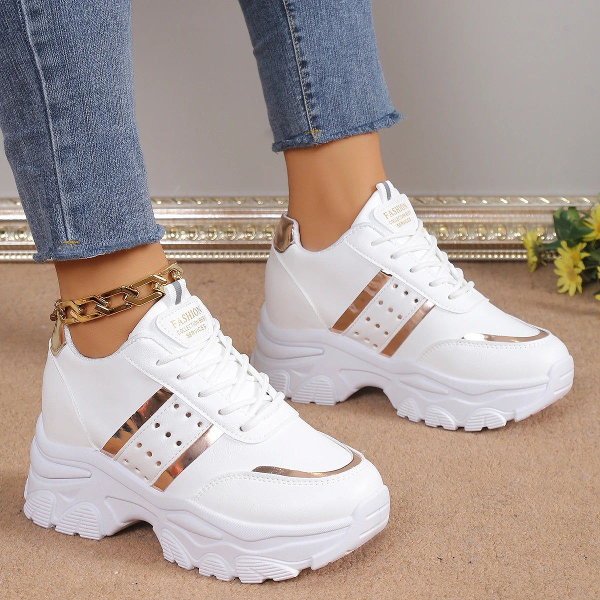 Zapatillas de deporte para mujer, zapatos informales con cuña de verano, de piel sintética con cordones, vulcanizadas, para exteriores, antideslizantes, 2025