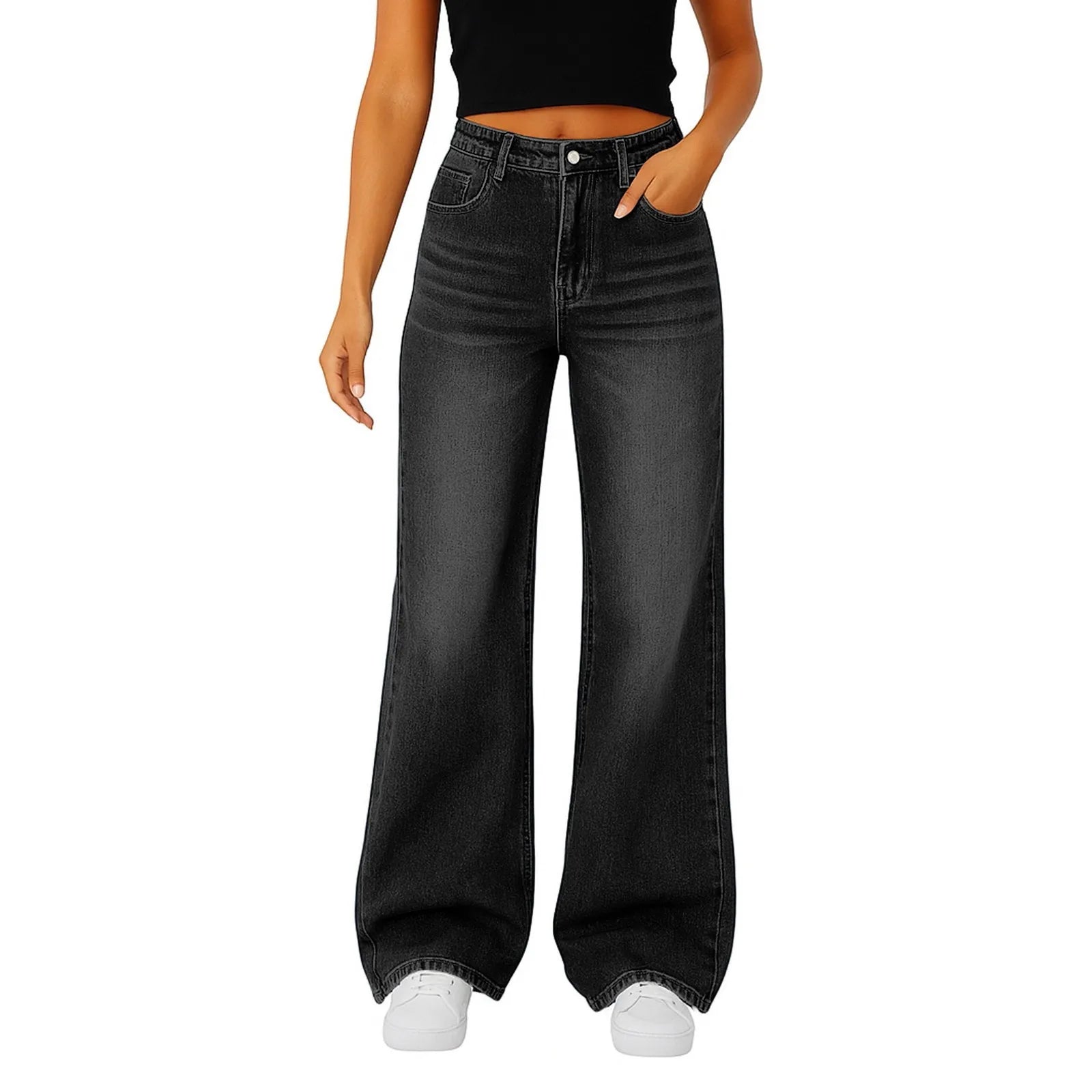2025 nuevo Vintage Casual moda mujer Jeans tendencia tubo recto cintura alta Casual Jeans Color sólido Mujer Pantalones rectos
