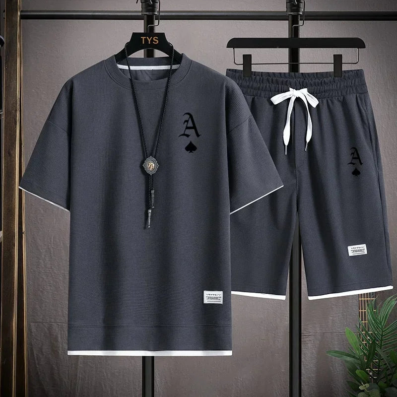 Traje deportivo informal a moda para hombre, camiseta de manga corta y pantalones cortos deportivos de verano al aire libre