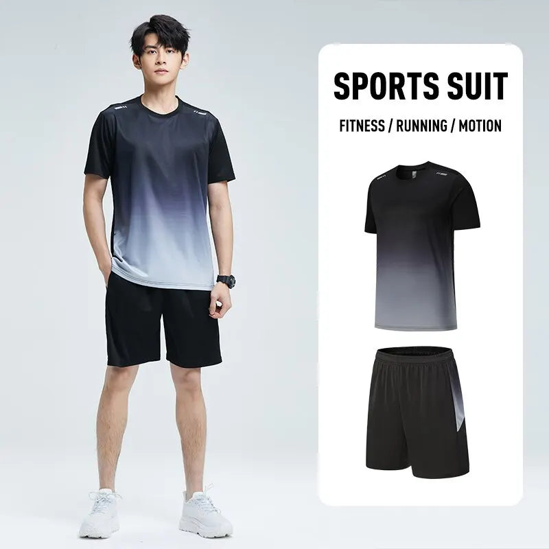 Ropa Deportiva de seda de hielo para hombre, Conjunto de camiseta de manga corta de secado rápido para verano, correr por la mañana, entrenamiento de baloncesto, Sh