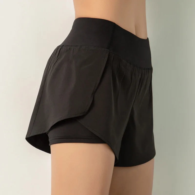 Pantalones cortos deportivos de doble cubierta para mujer, ropa deportiva para correr, Yoga, gimnasio, entrenamiento, trotar, Verano