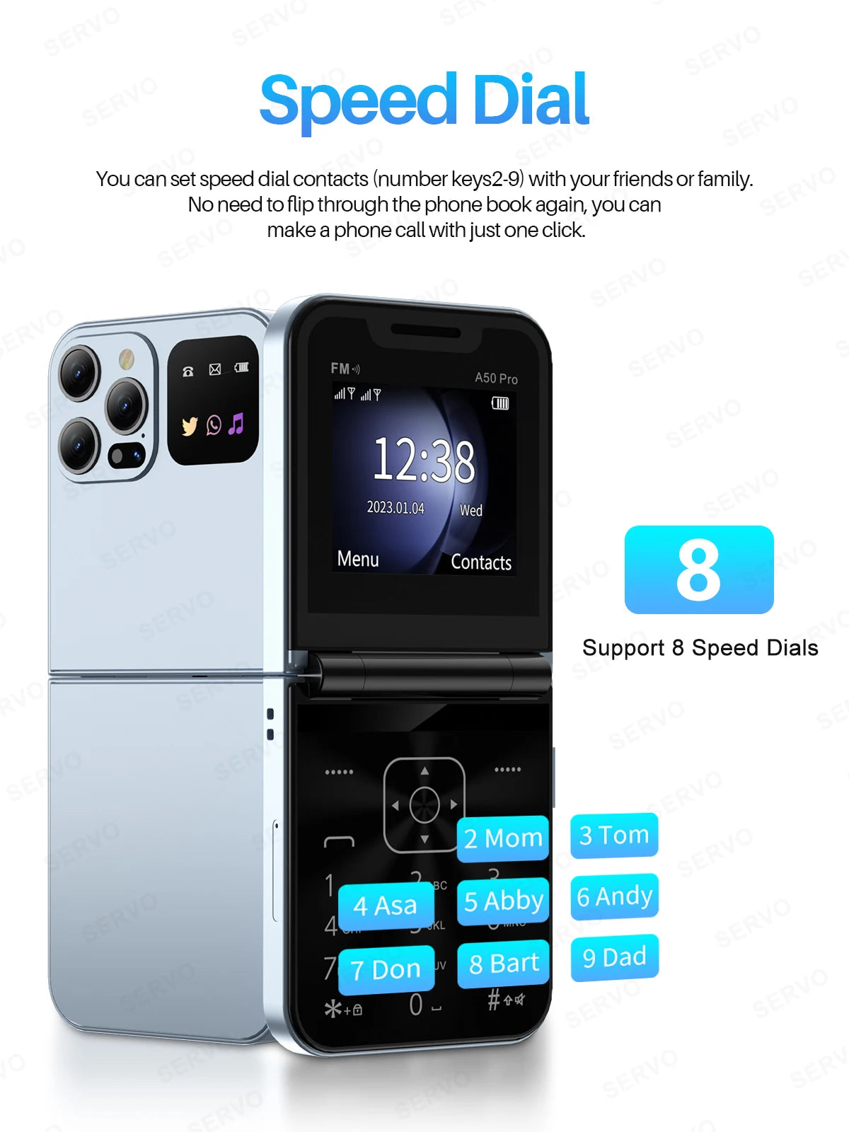 SERVO A50 PRO Flip teléfono móvil 2G GSM 2,4 "pantalla grabadora de llamadas automática marcación rápida 2 SIM televisores plegables oficial auténtico