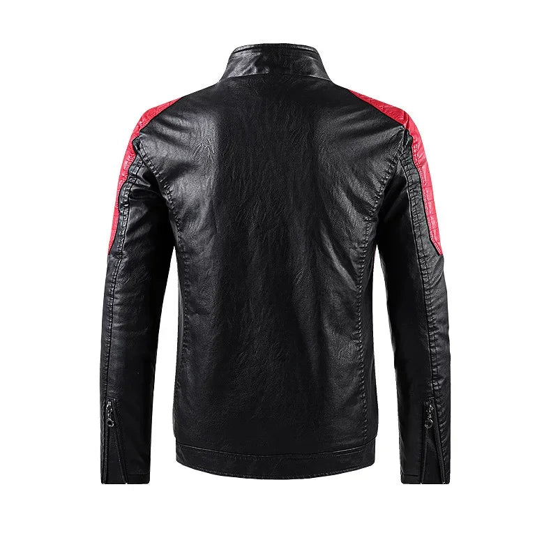 2025 nuevas chaquetas de bicicleta de motocicleta de cuero PU con cuello levantado bloqueado de Color para hombres, abrigo de PU informal fino multicolor para primavera y otoño