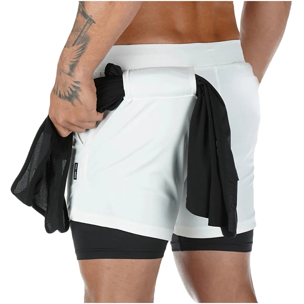 Pantalones cortos para correr 2 en 1 para hombre, pantalones cortos deportivos de dos pisos, ropa deportiva para gimnasio, pantalones cortos para entrenamiento y trotar, ropa para hombre