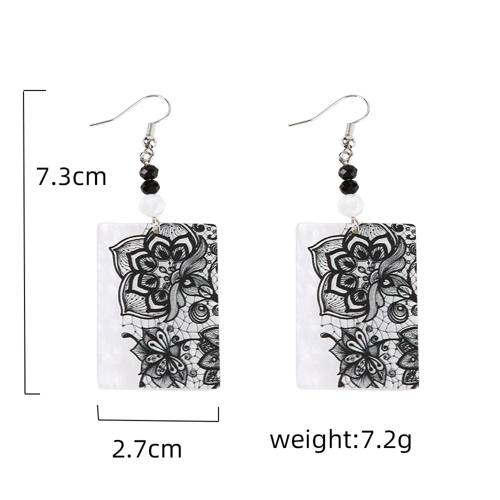 Pendientes acrílicos con estampado Relievo para mujer, aretes acrílicos con flores negras, productos de tendencia, joyería elegante de estilo Retro para mujer