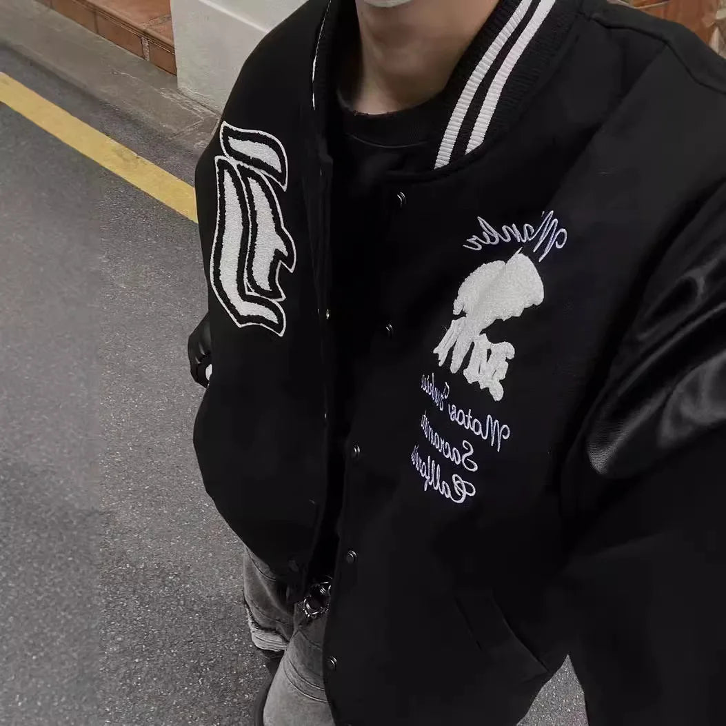 Primavera y otoño nueva chaqueta Retro para hombre Bordado de letras empalme chaqueta de calle de béisbol Hip Hop chaqueta Casual suelta abrigo