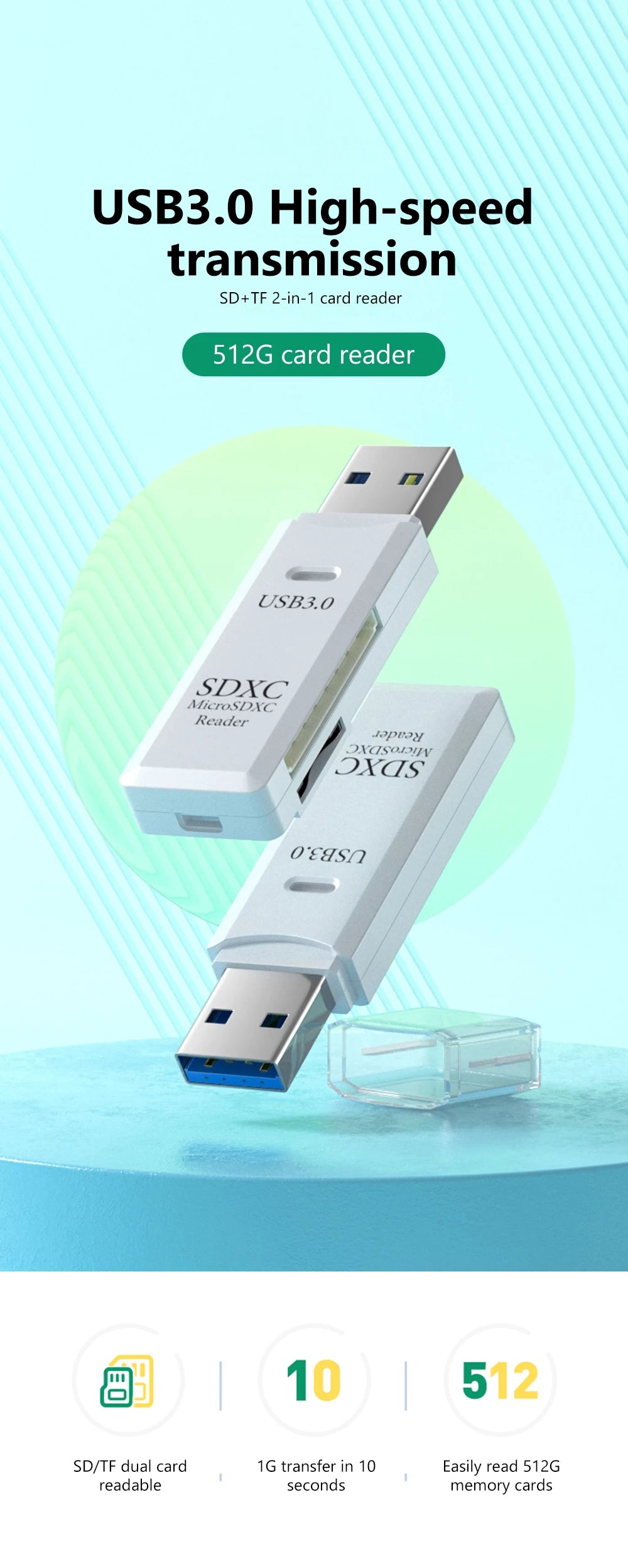 Lector de tarjetas USB 3,0 2 en 1, lector de tarjetas Micro TF sd, adaptador usb, lector de tarjetas de alta velocidad, tarjeta de memoria TF para PC, accesorios para ordenador portátil