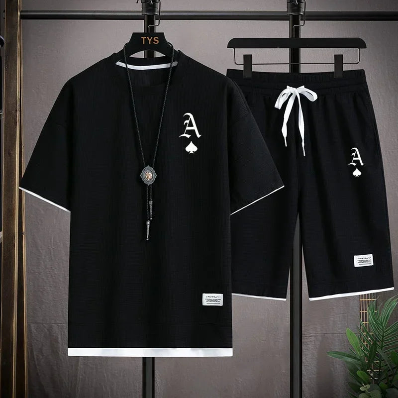 Traje deportivo informal a moda para hombre, camiseta de manga corta y pantalones cortos deportivos de verano al aire libre