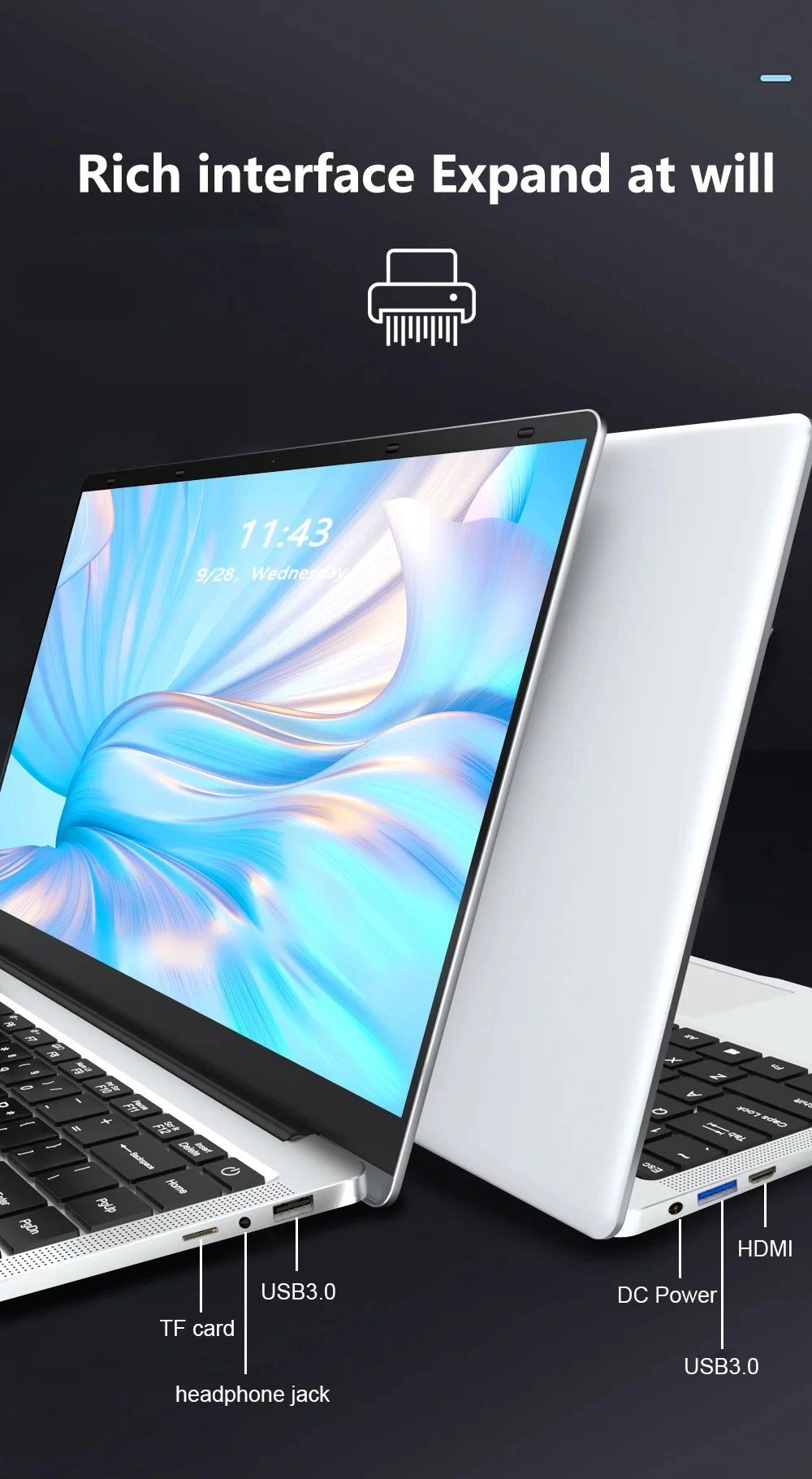 Computadora portátil de 14,1 pulgadas Windows 11 Intel Atom A3950 Netbook 1920*1080 portátil Intel 12GB RAM 1TB 2TB SSD ordenador portátiles