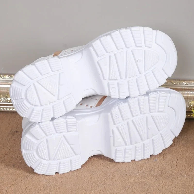 Zapatillas de deporte para mujer, zapatos informales con cuña de verano, de piel sintética con cordones, vulcanizadas, para exteriores, antideslizantes, 2025