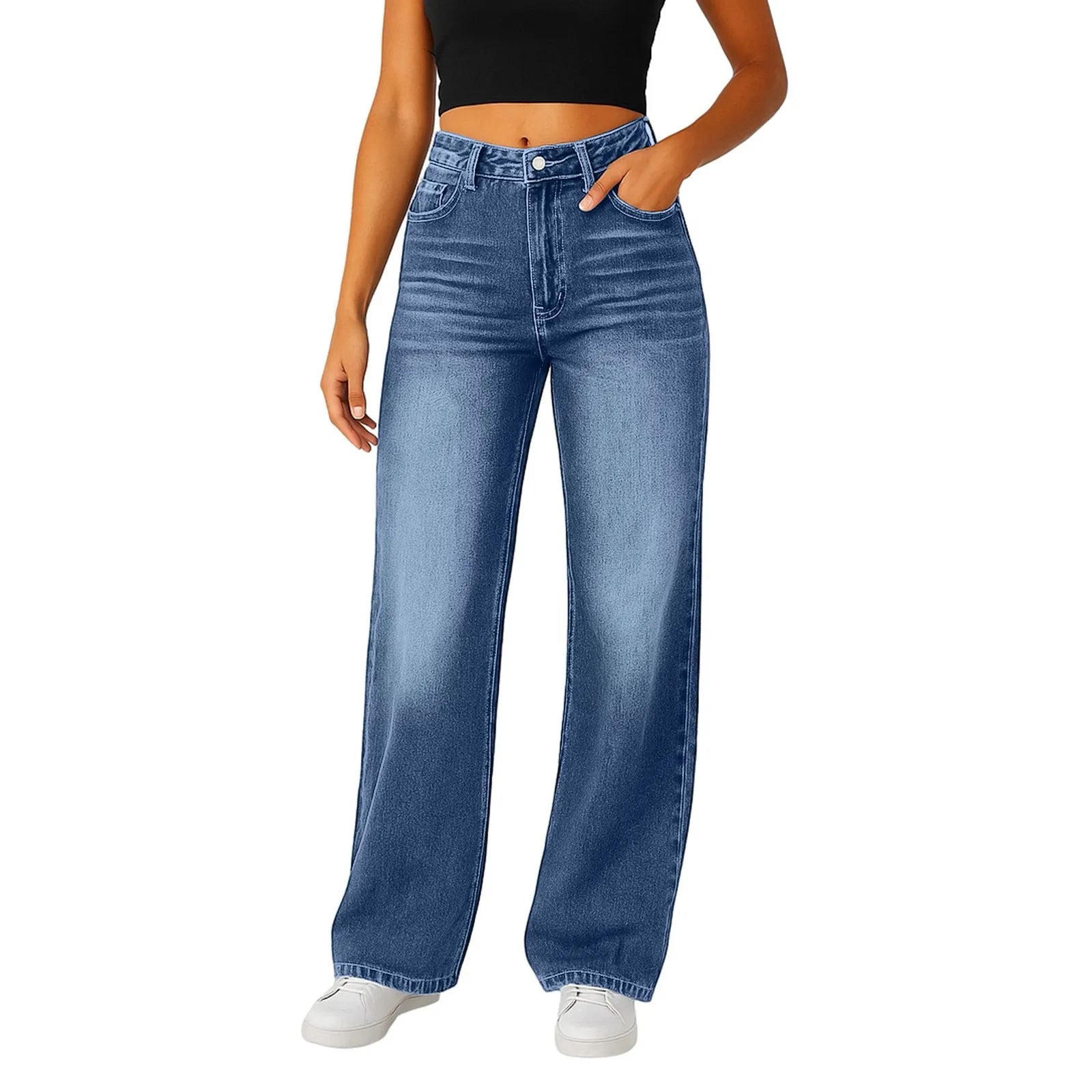 2025 nuevo Vintage Casual moda mujer Jeans tendencia tubo recto cintura alta Casual Jeans Color sólido Mujer Pantalones rectos