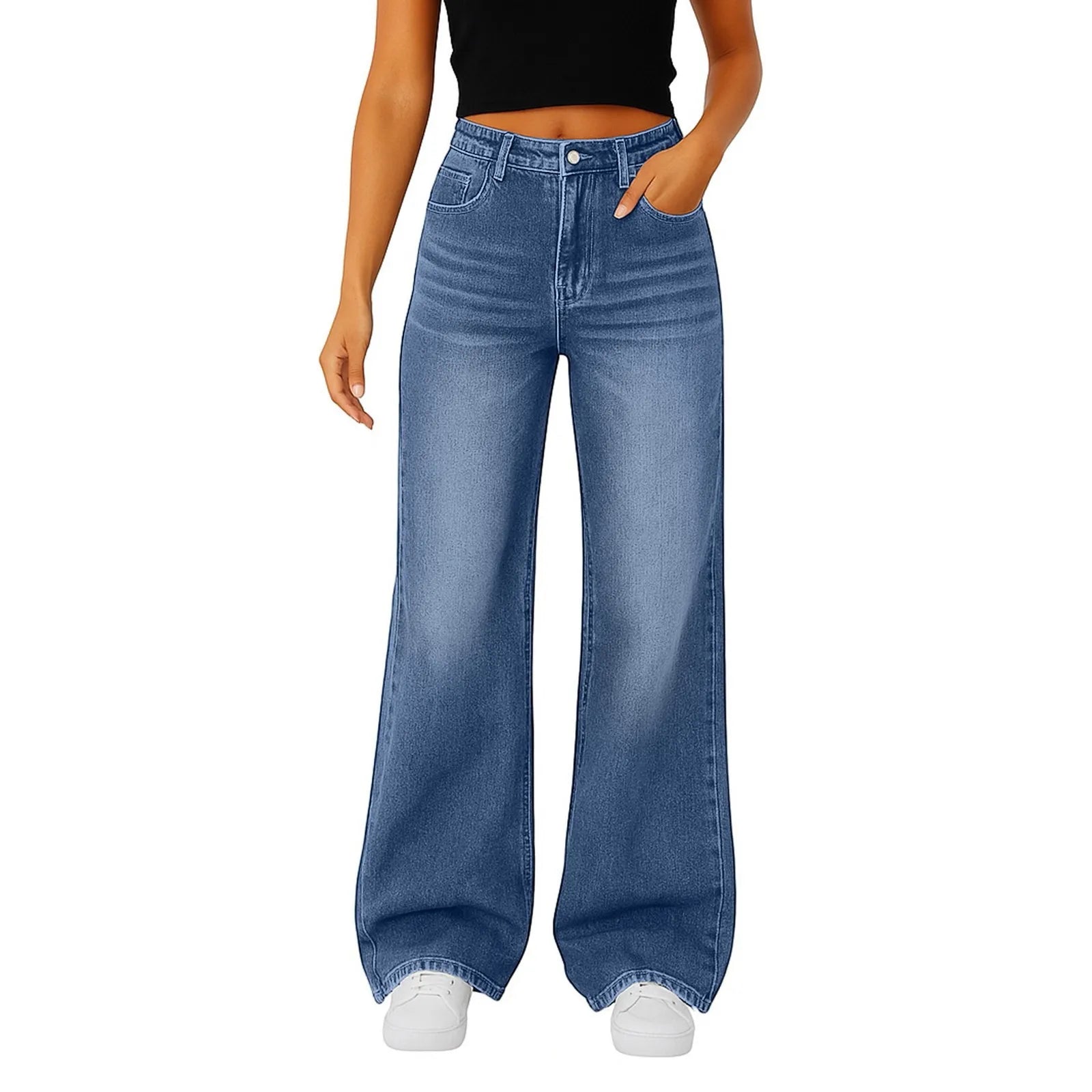 2025 nuevo Vintage Casual moda mujer Jeans tendencia tubo recto cintura alta Casual Jeans Color sólido Mujer Pantalones rectos