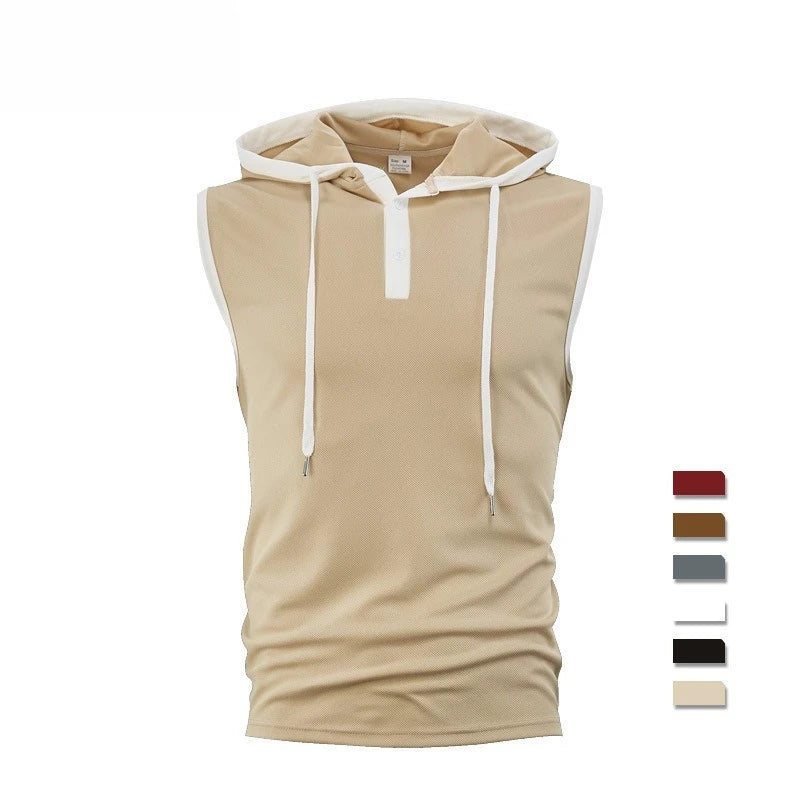 Nuevo Chaleco de verano para hombre, chaleco con capucha pesado, camiseta informal sin mangas a la moda