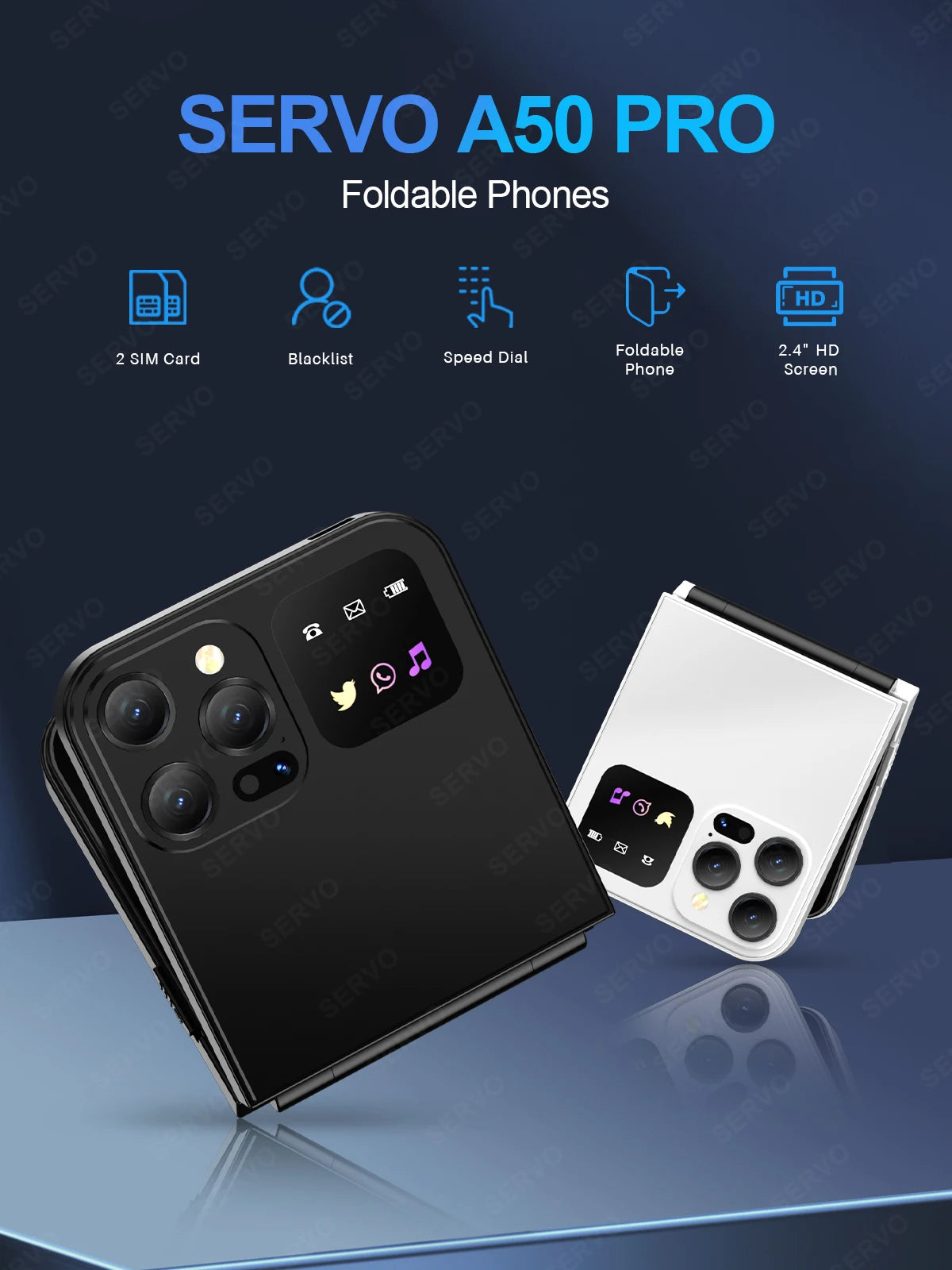 SERVO A50 PRO Flip teléfono móvil 2G GSM 2,4 "pantalla grabadora de llamadas automática marcación rápida 2 SIM televisores plegables oficial auténtico