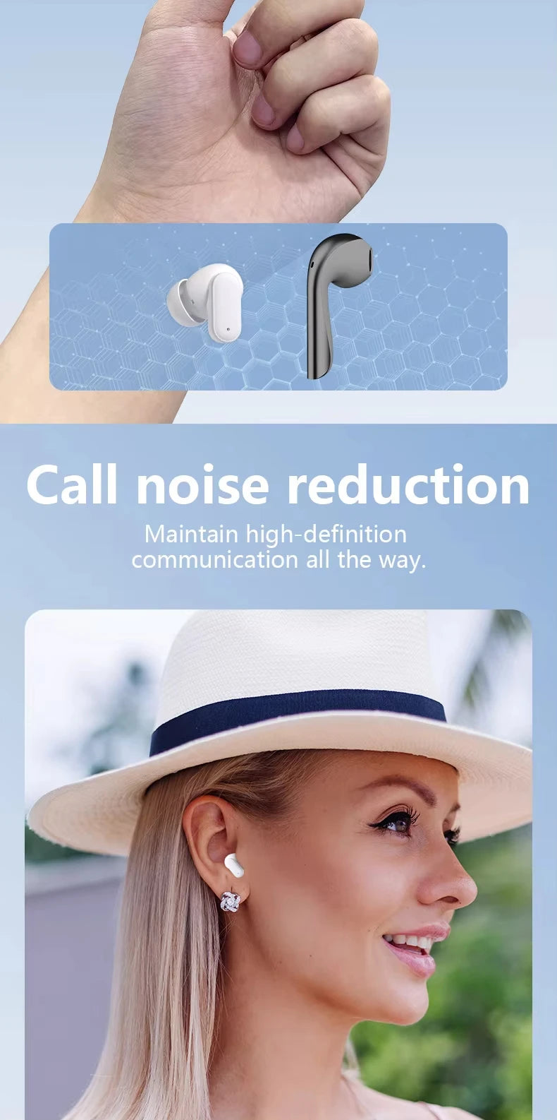 Auricular Wireless Bluetooth Earphones In Ear Noise Reduction Sports Waterproof for Android, iOS, PC Long Battery Life