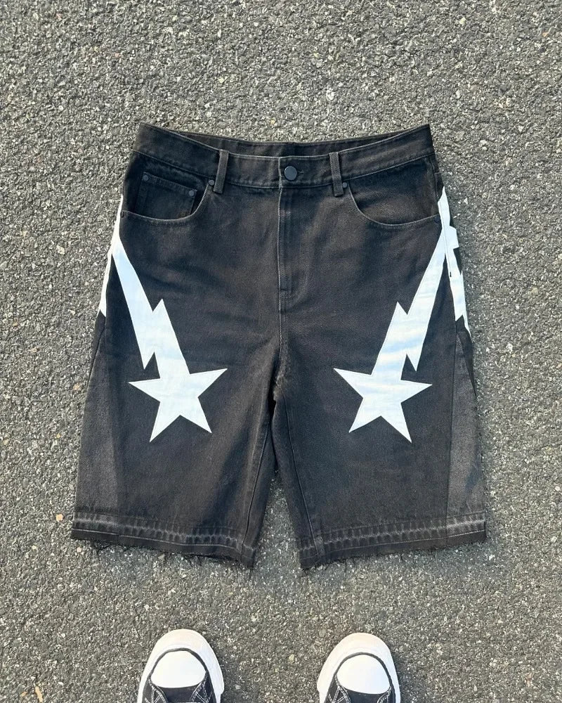 Tendencia de la moda americana, pantalones vaqueros de pierna ancha estilo callejero para hombres, pantalones vaqueros holgados bordados Y2k, pantalones cortos casuales góticos punk High street