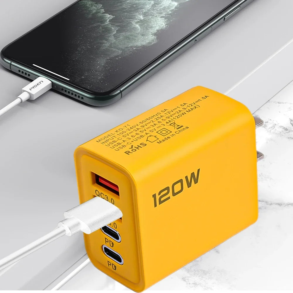 Cargador de teléfono móvil de 4 puertos de carga rápida de 120W QC3.0 cargadores USB tipo C adaptador de pared PD Dual enchufe UE/EE. UU./Reino Unido para iPhone15 Xiaomi